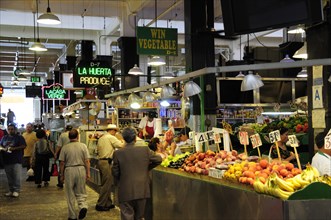 USA, California, Los Angeles, Central Market scene showing vegetable stalls.