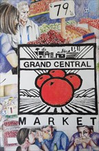 USA, California, Los Angeles, Central Market mural
