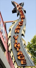 USA, California, Los Angeles, "American Vintage shop sign, Melrose Avenue"
