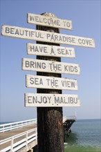 USA, California, Los Angeles, "Welcome sign, Paradise Cove, Malibu"
