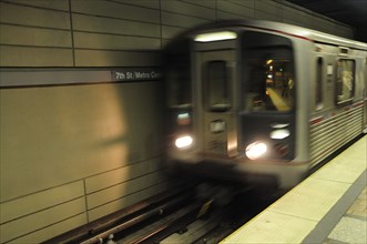 USA, California, Los Angeles, Metro train at Union Station