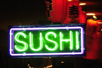 USA, California, Los Angeles, "Sushi bar neon sign, Palm Springs"