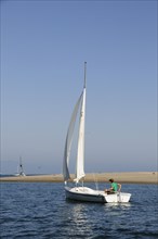 USA, California, Santa Barbara, "Yacht in the harbour, Santa Barbara"