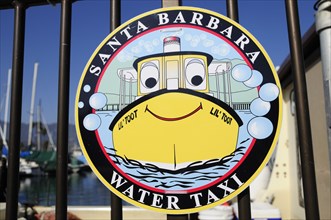 USA, California, Santa Barbara, "Water taxi sign, Santa Barbara harbour"