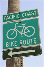 USA, California, Los Angeles, "Cycle route sign, Venice"