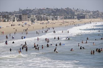 USA, California, Los Angeles, "Surf & beach scene from Venice pier, Venice Beach"