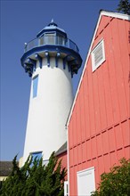 USA, California, Los Angeles, "Lighthouse & colourful buildings, Fishermen's Village, Marina Del