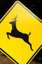 USA, California, Los Angeles, Deer sign on road to Getty Villa