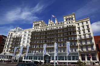 ENGLAND, East Sussex, Brighton, Exterior of the Grand Hotel on the Kings Road seafront.