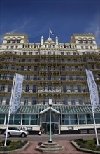 ENGLAND, East Sussex, Brighton, Exterior of the Grand Hotel on the Kings Road seafront.