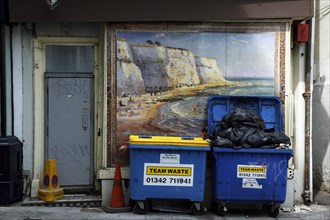 ENGLAND, East Sussex, Brighton, "Pool Valley, Rubbish on street by the Bus Station. "