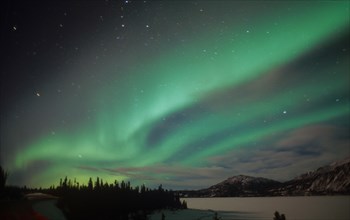 USA, Alaska, Aurora Borealis, Northern lights natural atmospheric effect near the magnetic pole.