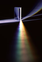 SCIENCE, Light, Refraction, Light refracted through glass prism showing the colour of the spectrum.