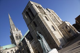 ENGLAND, West Sussex, Chichester, Statue of Saint Richard outside the Cathedral.