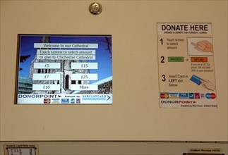 ENGLAND, West Sussex, Chichester, "Cathedral Interior, Multi Lingual Donorpoint Machine for