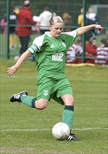 SPORT, Ball, Football, "Womens Soccer, Tesco Cup, Scotland. Captain kicking ball."