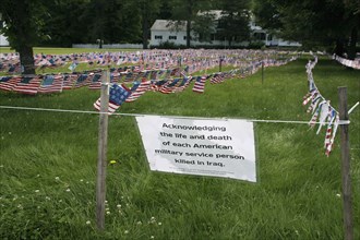 USA, Vermont, Newfane, Iraqi War Memorial made of American flags.