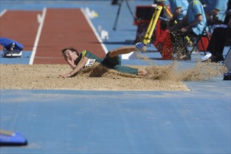 SPORT, Athletics, Long Jump, "Australian John Thornell during the Long Jump landing in the sand.