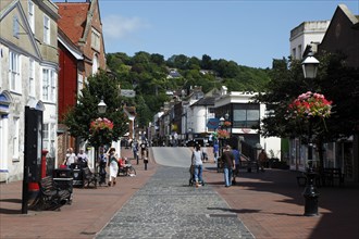 ENGLAND, East Sussex, Lewes, "Cliffe High Street, Shoppers on pedestrianised area approaching the