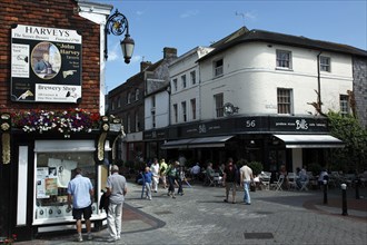 ENGLAND, East Sussex, Lewes, "Cliffe High Street, Harvey's Brewery shop and Bills Produce Store and