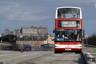 SCOTLAND, Lothian, Edinburgh, No 2 bus to Gyle Centre on dedicated bus lane route.