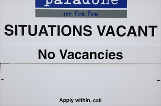 ENGLAND, West Sussex, Shoreham-by-Sea, Situations Vacant sign outside factory. No Vacancies.