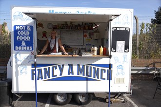 ENGLAND, West Sussex, Shoreham-by-Sea, "Fancy a Munch, Happy Jacks mobile food stall selling hot