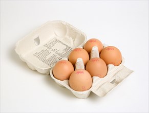 FOOD, Uncooked, Eggs, Box of six free range eggs in a box on a white background with The Lion mark