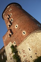 Poland, Krakow, angled view of the watch tower of Wawel Castle.