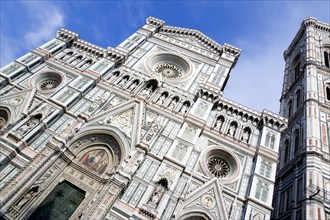 ITALY, Tuscany, Florence, The Neo-Gothic marble west facade of the Cathedral of Santa Maria del