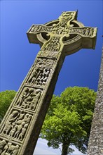 IRELAND, County Louth, Monasterboice Monastic Site, the West Cross slanted angular view of the east
