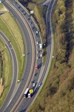 Scotland, Stirling, Aerial of dual carriageway road with feeding exit and entrance lanes.