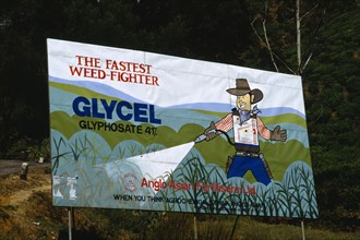 Sri Lanka, Nuwara Eliya, Hand painted billboard poster advertising Glycel weed killer fertiliser