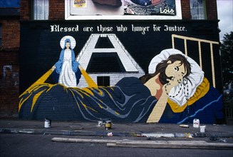 Ireland, North, Belfast, Nationalist Mural of Hunger strike in H Block freshly painted with the