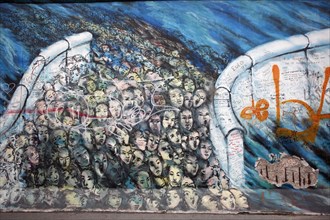 Germany, Berlin, BErlin Wall, East Side Gallery of sections with grafitti.