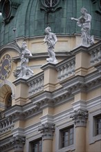 Germany, Berlin, Charlottenburg Palace, Statues & clock face on dome.
