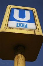 Germany, Berlin, U-Bahn underground sign for the U7 line.