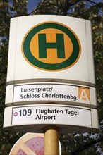 Germany, Berlin, Bus Stop sign, Berlin at Luisenplatz/Schloss Charlottenburg.
