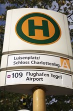 GErmany, Berlin, Bus Stop sign, Berlin at Luisenplatz/Schloss Charlottenburg.