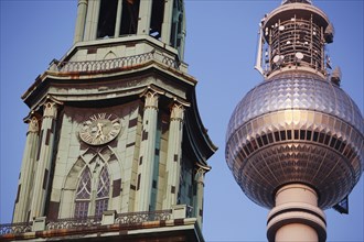 Germany, Berlin, Fernsehturm & Marienkirche, Church of Mary.