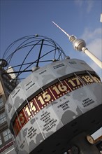 Germany, Berlin, World Time Clock & Fernsehsturm.