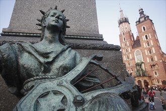 Poland, Krakow, Detail of female figure on monument to the polish romantic poet Adam Mickiewicz by