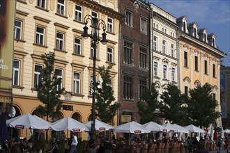 Poland, Krakow, Cafes and Bars in the Rynek Glowny market square.