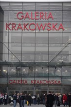 Poland, Krakow, glass fronted entrance to Galeria Krakowska shopping complex.
