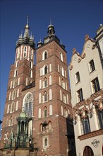 Poland, Krakow, Mariacki Basilica or Church of St Mary overlooking the Rynek Glowny the market