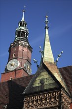 Poland, Wroclaw,  Municipal Museum Spire & Town Hall clock tower.