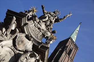 Poland, Wroclaw, baroque statue of St Jan Nepomucen St John Nepomuk made in sandstone by Johann
