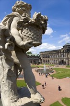 GERMANY, Saxony, Dresden, The central Courtyard and Picture Gallery of the restored Baroque Zwinger