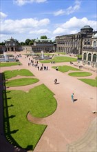 GERMANY, Saxony, Dresden, The central Courtyard of the restored Baroque Zwinger Palace gardens busy