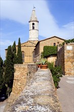 ITALY, Tuscany, Pienza, Val D'Orcia The belltower of the Duomo built in 1459 by the architect